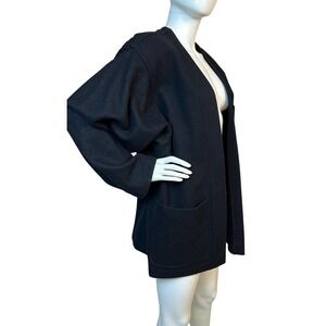 Vintage 1980s‎ City Miss Black Felted Wool Open Front Jacket Medium M KC